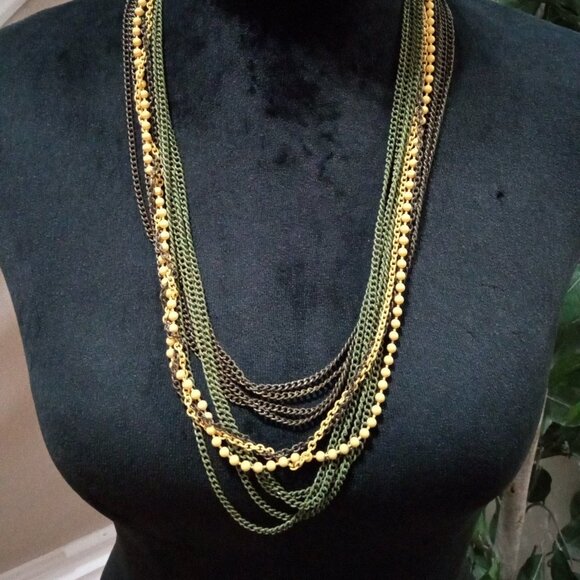 Women's Vintage Monet Multi Strand Yellow & Gold Chain Necklace With Lobster Cla - Picture 1 of 6